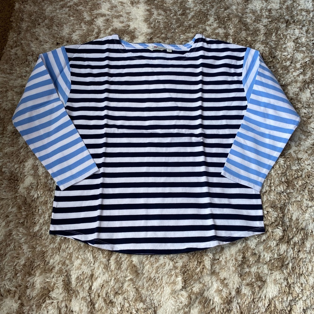Vineyard Vines Navy and Light Blue Striped Top